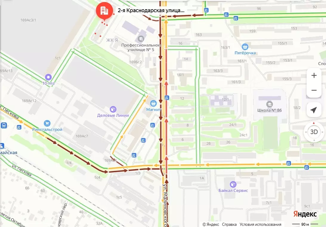 с 16 апреля по 30 ноября запретят проезд от улицы 2-я Краснодарская №169Бс1 до Малиновского.