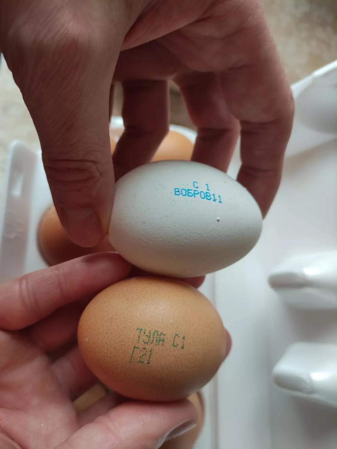 Сравнение размера куриных яиц категории С1 от разных производителей.