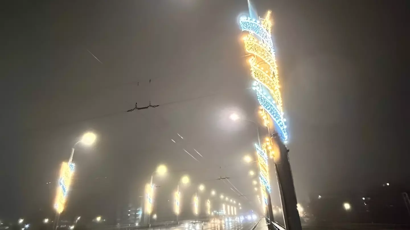 Новогодние украшения на мосту к проспекту Стачки в Ростове